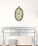 10.75 Oval Distressed Gunmetal Antique Bird Clock
