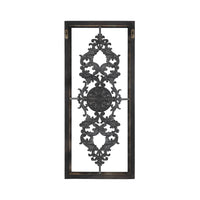 Distressed White and Turquoise Framed Scroll Metal Panel