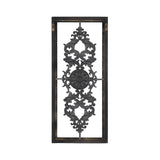 Distressed White and Turquoise Framed Scroll Metal Panel