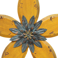 Antiqued Look Yellow and Gunmetal Flower Wall Decor