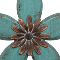 Distressed Teal and Red Antique Flower MetalWall Decor