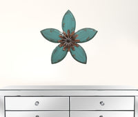 Distressed Teal and Red Antique Flower MetalWall Decor