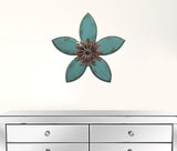 Distressed Teal and Red Antique Flower MetalWall Decor