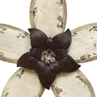 Antiqued Look Ivory and Espresso Metal Flower Wall Decor