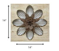 Distressed Flower Wood Wall Decor with Metal Floral Centerpiece