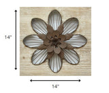 Distressed Flower Wood Wall Decor with Metal Floral Centerpiece