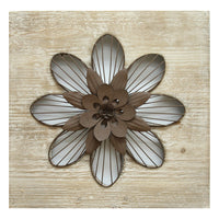Distressed Flower Wood Wall Decor with Metal Floral Centerpiece