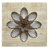 Distressed Flower Wood Wall Decor with Metal Floral Centerpiece