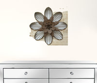 Distressed Flower Wood Wall Decor with Metal Floral Centerpiece
