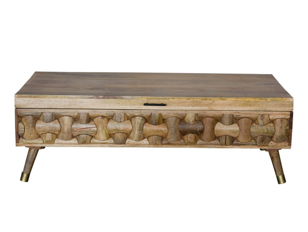 Natural Honey Solid Wood Coffee Table with Storage