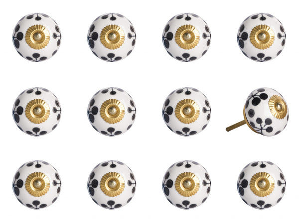1.5" x 1.5" x 1.5" White Black and Yellow  Knobs 12 Pack