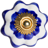 1.5" x 1.5" x 1.5" White Blue and Gold  Knobs 12 Pack