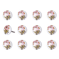 Floral White and Pink Set of 12 Knobs