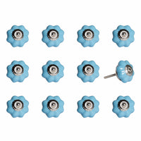 Floral White and Sky Blue Set of 12 Knobs