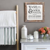 Distressed Brown Wash Your Hands Wall Art