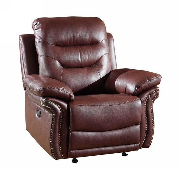 44" Burgundy Comfortable Leather Recliner Chair