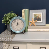 Rustic Blue  and Wood Table  or Desk Clock