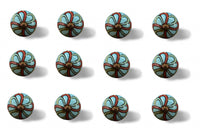 Bohemian Turquoise and Red Set of 12 Knobs