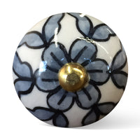 Bohemian Floral Turquoise Handprinted Set of 8 Ceramic Knobs