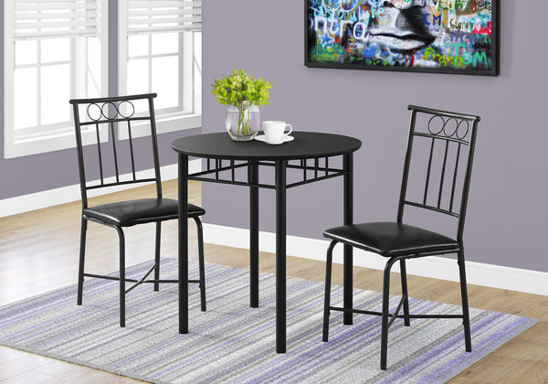 35" Black Leather Look Foam and Metal Three Pieces Dining Set