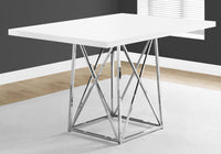 36" x 48" x 31" White  Gloss Particle Board and Chrome  Metal  Dining Table