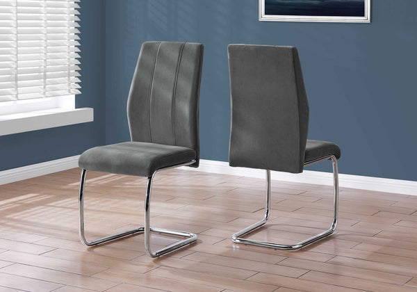 Two 77.5" Velvet Chrome Metal and Foam Dining Chairs