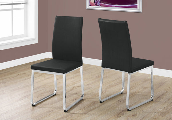 Set of 2 Grey Faux Leather and Chrome Dining Chairs
