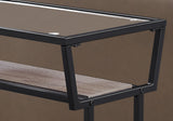 12" x 24" x 22" Dark Taupe with Black Coated  Metal and Clea  Tempered Glass  Accent Table