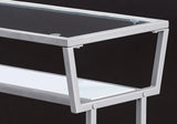 12" x 24" x 22" White Accent Table in Silver Metal with Clear Tempered Glass