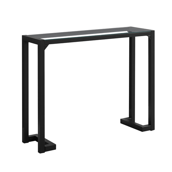 12" x 42" x 32" Tempered and Black Metal Accent Table