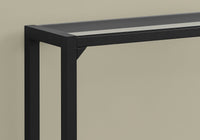 12" x 42" x 32" Tempered and Black Metal Accent Table