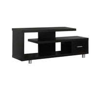 15.75" x 60" x 24" Cappuccino Silver Particle Board Hollow Core Metal TV Stand with a Drawer