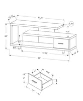 15.75" x 60" x 24" Cappuccino Silver Particle Board Hollow Core Metal TV Stand with a Drawer