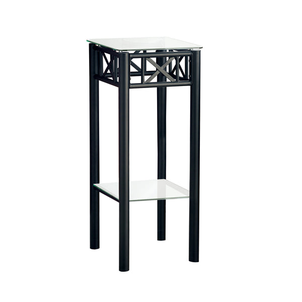 12" x 12" x 28" Black Metal Accent Table With Clear Tempered Glass