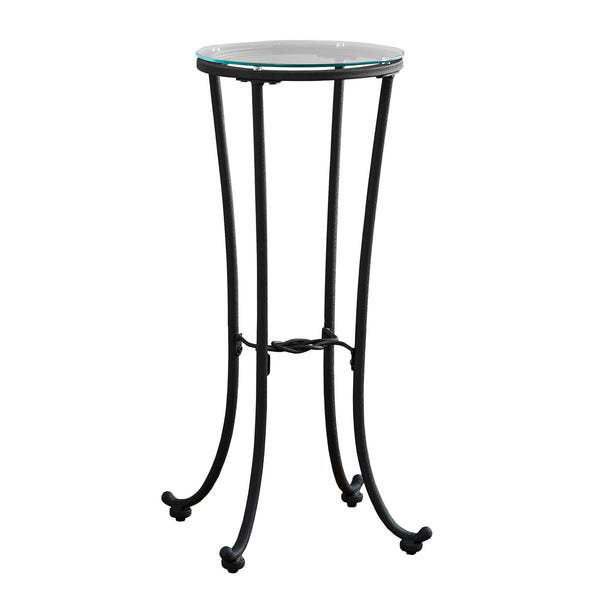 12" x 12" x 28.5" Black Clear Metal Tempered Glass Accent Table