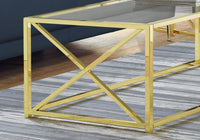 17.25" Gold Metal and Clear Tempered Glass Coffee Table