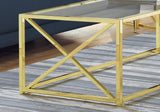 17.25" Gold Metal and Clear Tempered Glass Coffee Table