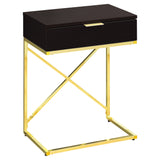 18.2" x 12.8" x 23.5" Cappuccino Finish Gold Metal Accent Table