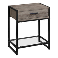 12" x 18" x 22" Grey with Black Metal  Tempered Glass  Accent Table