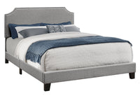 64.25" x 85.25" x 45.5" Grey Foam Solid Wood Linen Queen Size Bed with a Chrome Trim