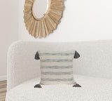 100% Cotton Beige and Light Grey Striped Pillow Cover with Tassels