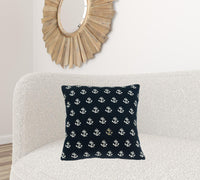 Square Nautical Blue and White Anchor Accent Pillow Cover