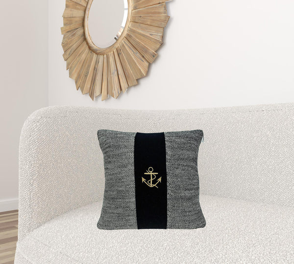 Square Nautical Gray and Black Anchor Pillow Cover