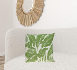 Tropical Green Palm Leaf on Beige Pillow Cover