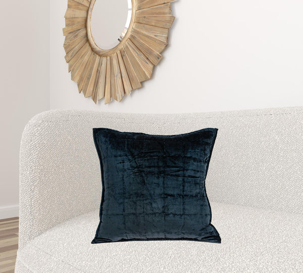 20" x 7" x 20" Transitional Dark Blue Quilted Pillow Cover With Poly Insert
