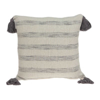 18" x 7" x 18" Beige Printed Striped Tassel Pillow Cover With Down Insert