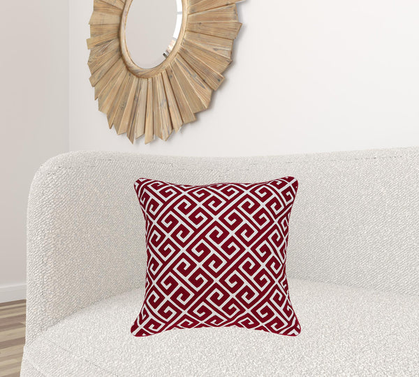 20" x 7" x 20" Transitional Red and White Cotton Pillow Cover With Down Insert