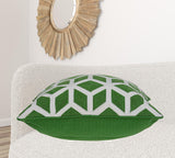 20" x 7" x 20" Transitional Green and White Pillow Cover With Down Insert