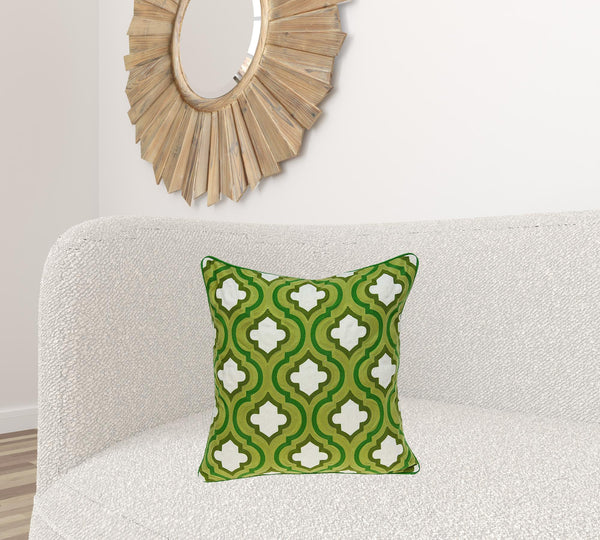 20" x 7" x 20" Traditional Green and White Pillow Cover With Down Insert