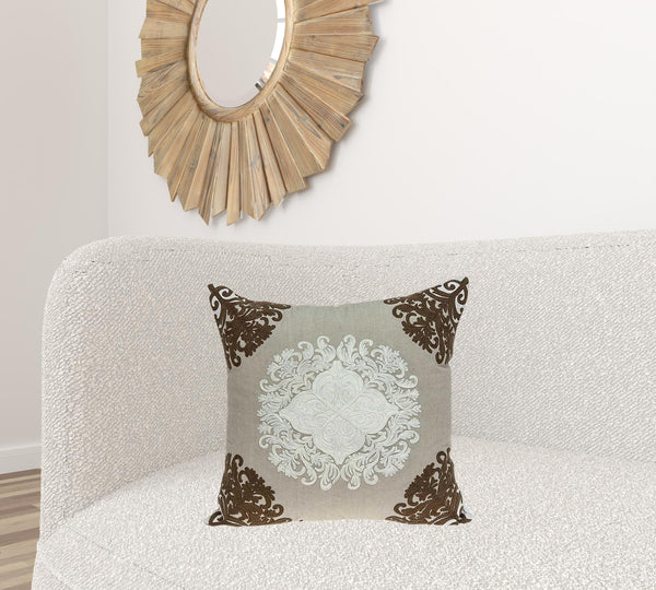 20" x 7" x 20" Traditional Beige Pillow Cover With Down Insert